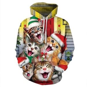 Festive Cat Hoodie - Multicolor